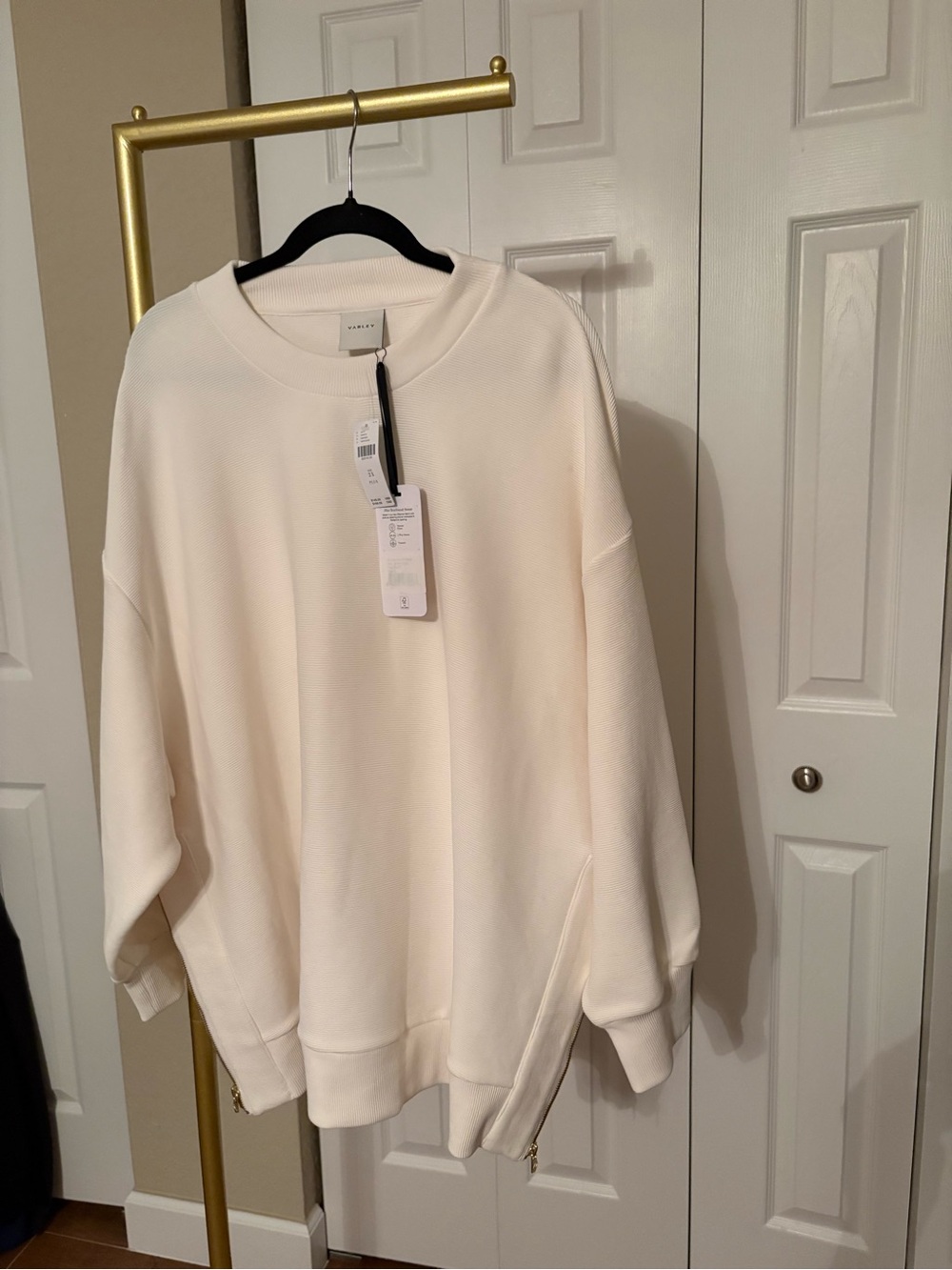 Anthropologie Varley Top Cream Oversized Boyfriend Crew Pullover Ribbed Size 2X